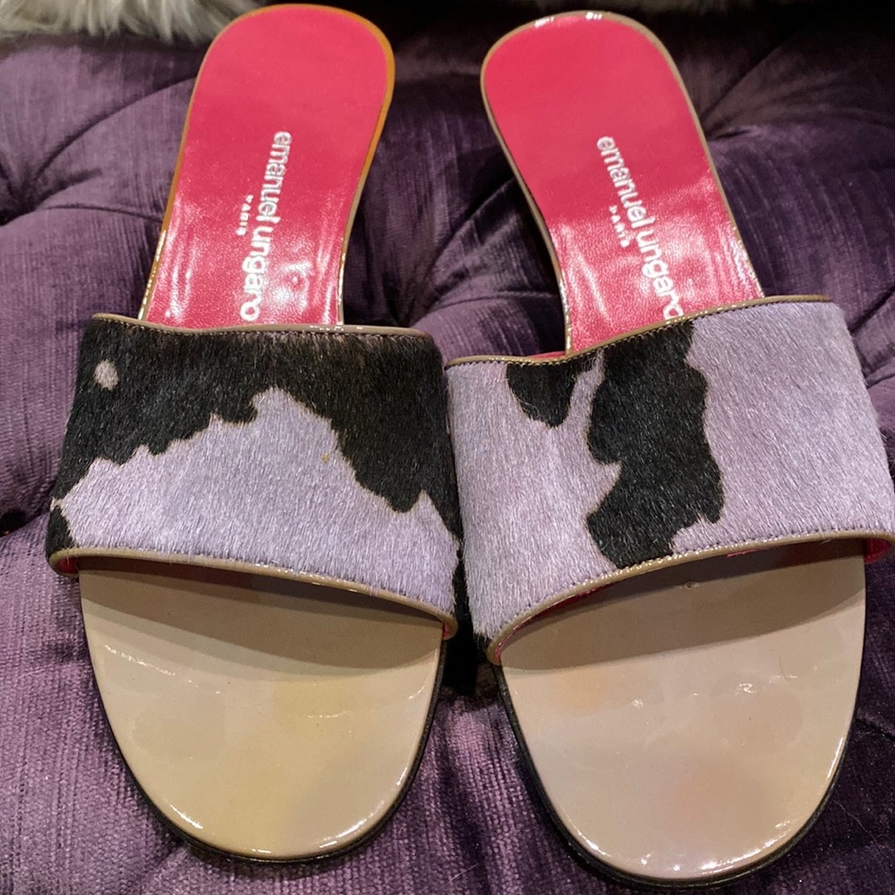 EMANUEL UNGARO cow hair slides NWT 7.5